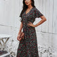 Floral V Neck Front Buttons Dress