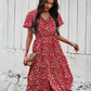 Floral V Neck Front Buttons Dress