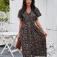 Floral V Neck Front Buttons Dress