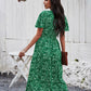 Floral V Neck Front Buttons Dress