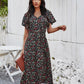 Floral V Neck Front Buttons Dress