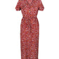 Floral V Neck Front Buttons Dress