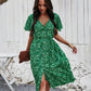 Floral V Neck Front Buttons Dress