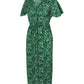 Floral V Neck Front Buttons Dress