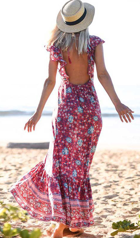Floral Backless Maxi Dress