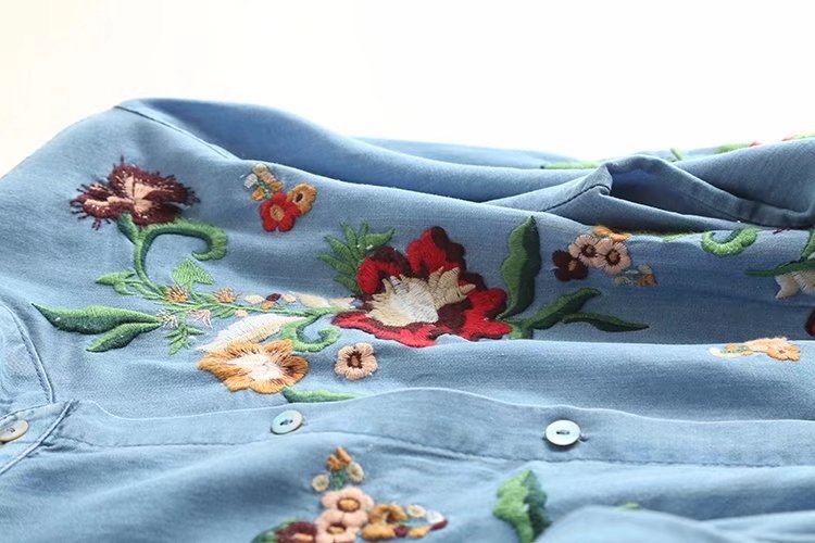 Floral Embroidery Blue Jeans Dress