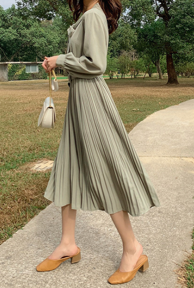 Folded Chiffon Long Sleeve Dress