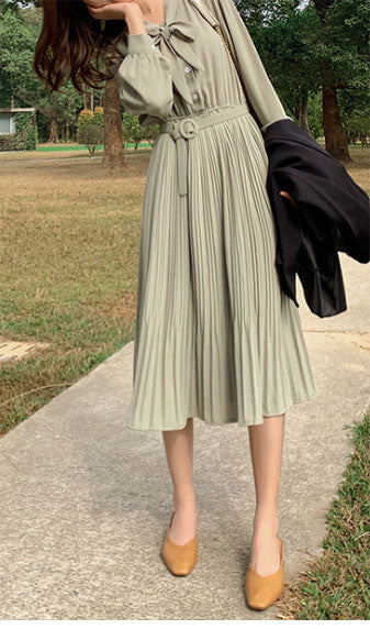 Folded Chiffon Long Sleeve Dress