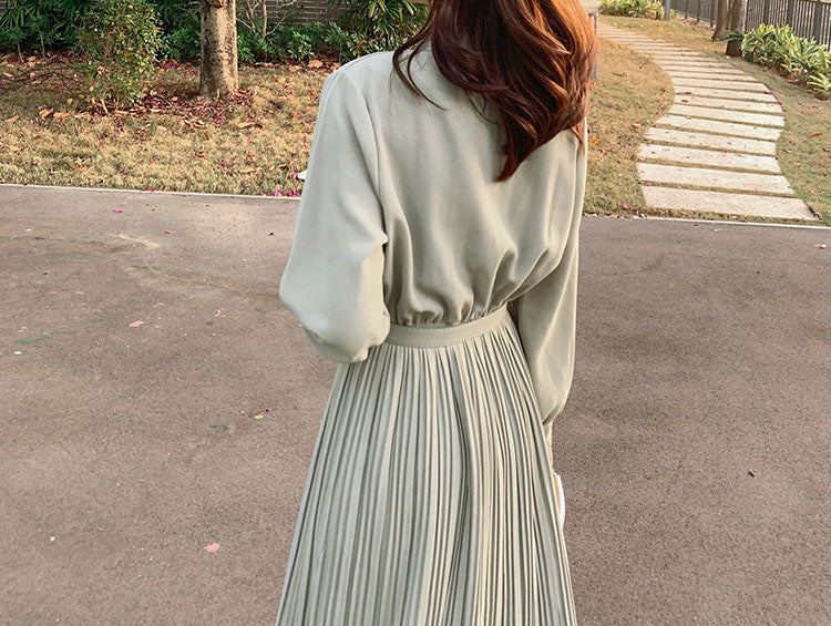 Folded Chiffon Long Sleeve Dress