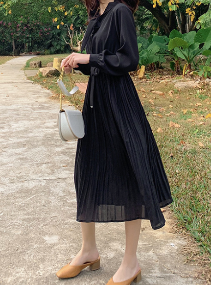 Folded Chiffon Long Sleeve Dress