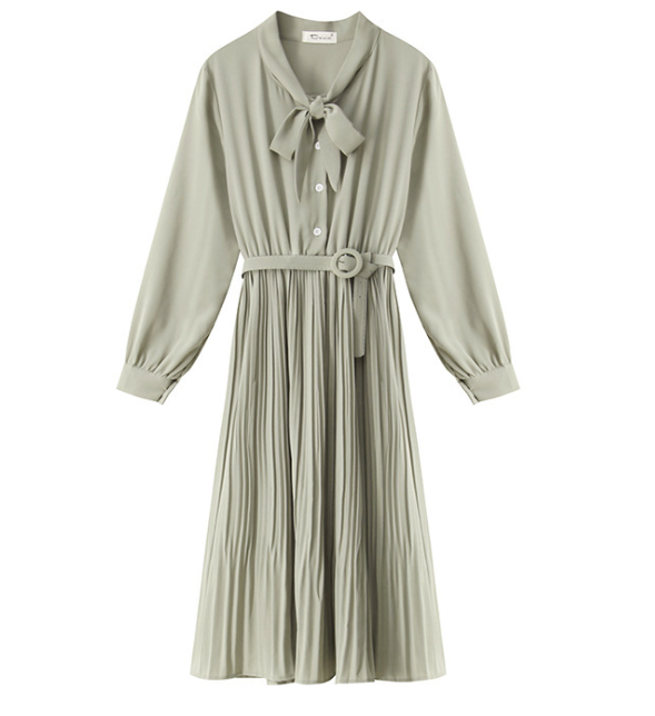 Folded Chiffon Long Sleeve Dress