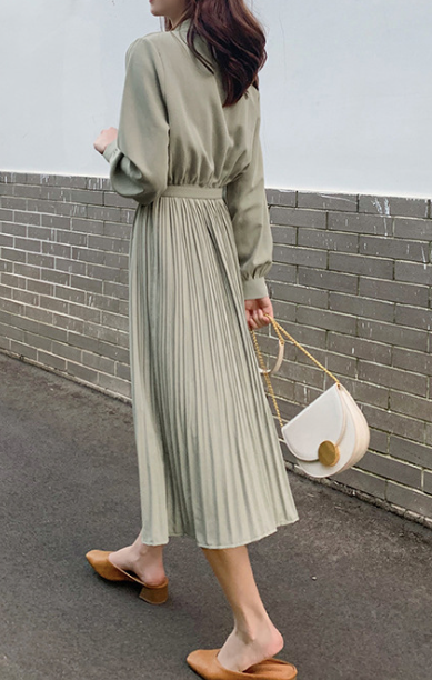 Folded Chiffon Long Sleeve Dress