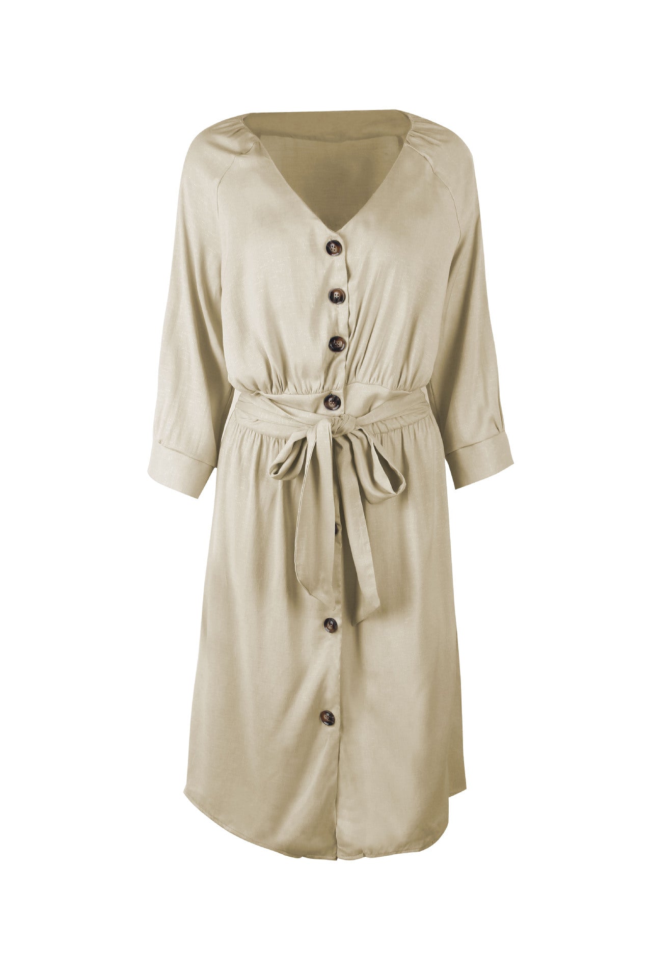 Front Buttons V Neck Dress