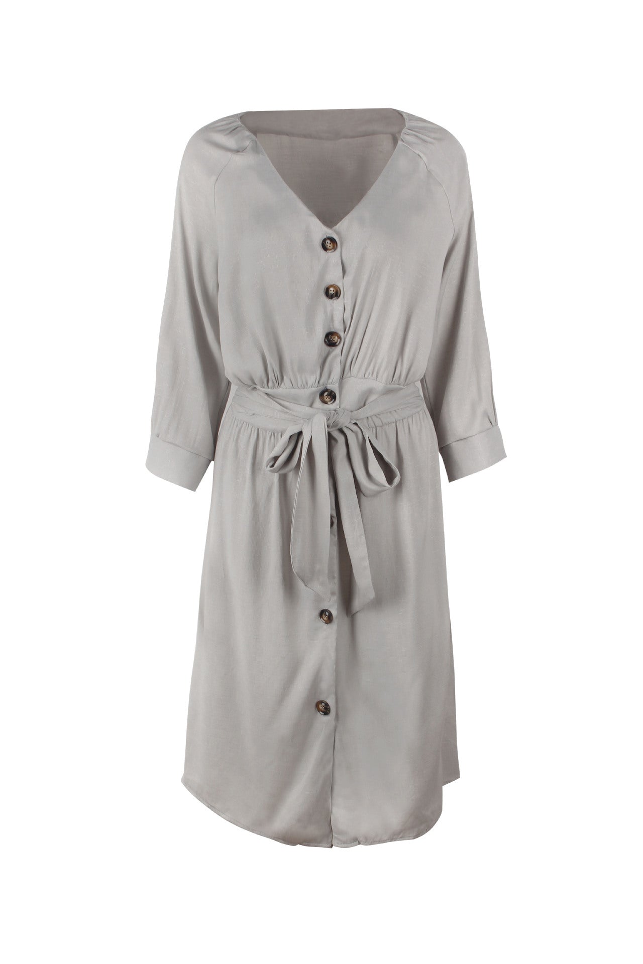 Front Buttons V Neck Dress