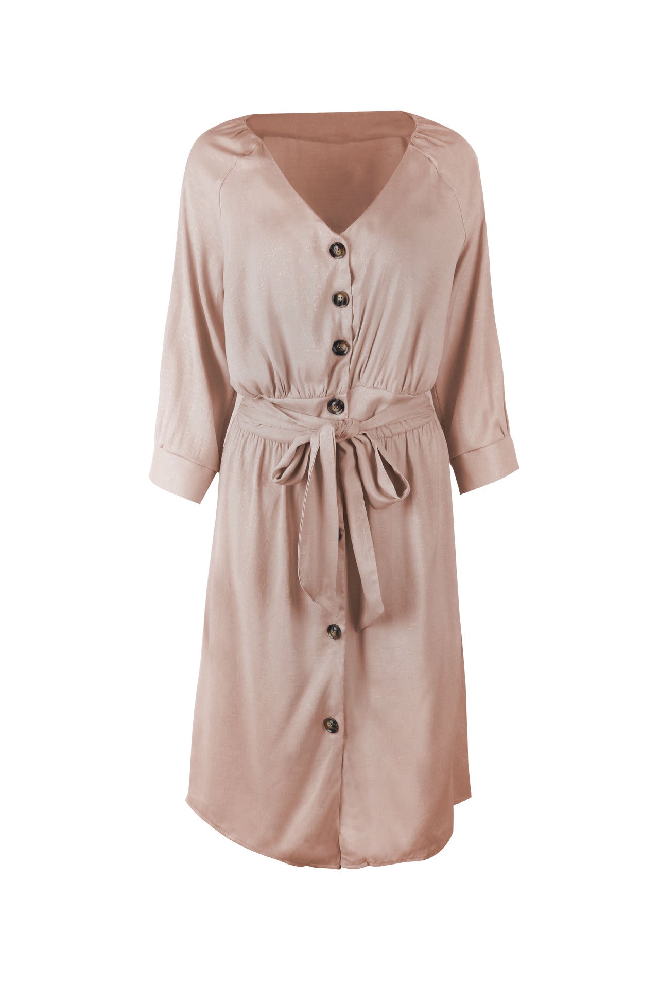 Front Buttons V Neck Dress