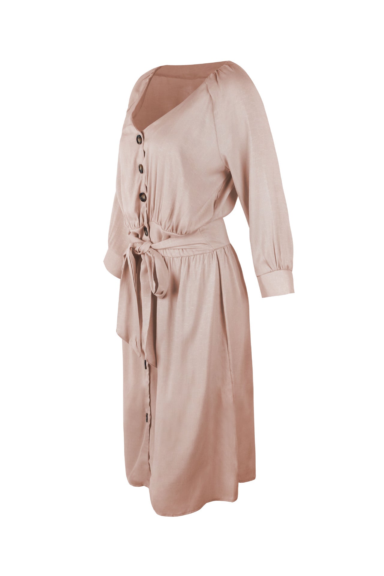 Front Buttons V Neck Dress