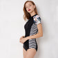 Front Zipper Black Swimsuit