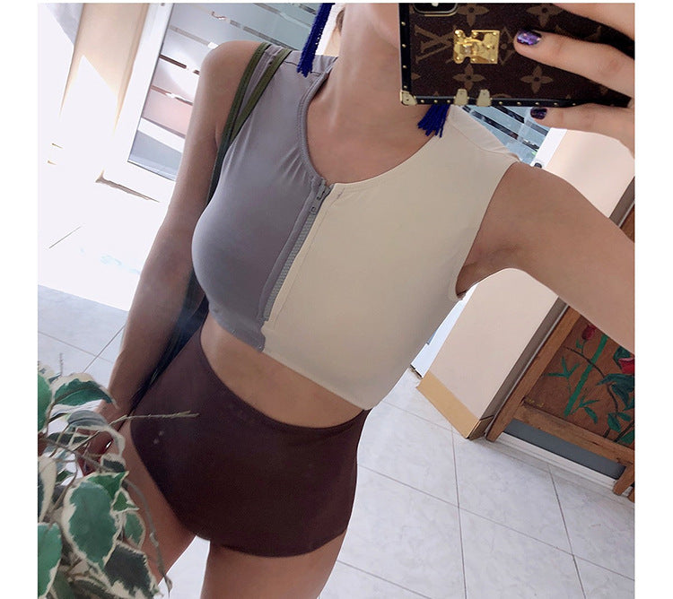Front zipper Cut Out One Piece Bikini