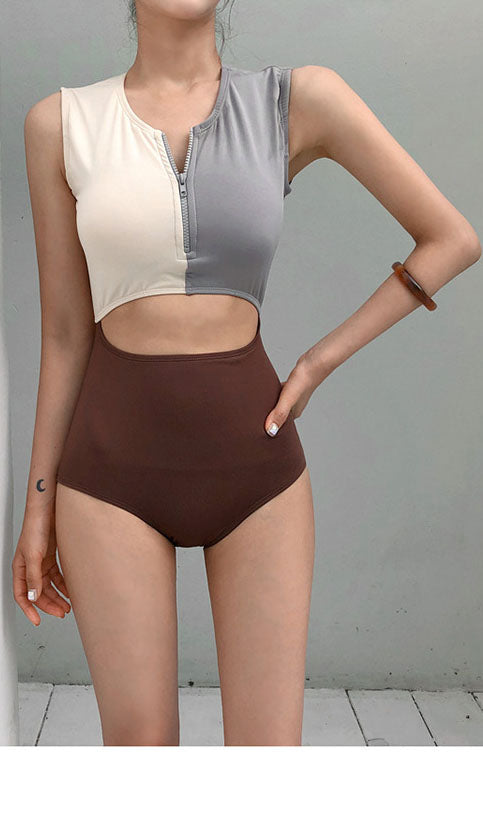Front zipper Cut Out One Piece Bikini