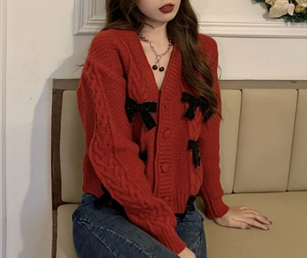 Bowknot Knotted Sweater Cardigan