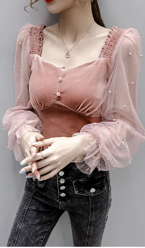 Grenadine Splicing Velvet Top