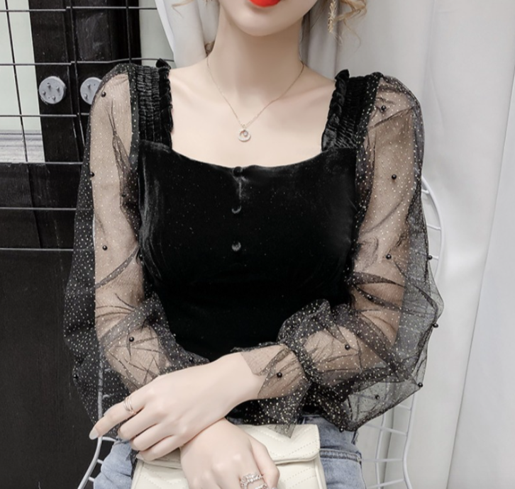 Grenadine Splicing Velvet Top