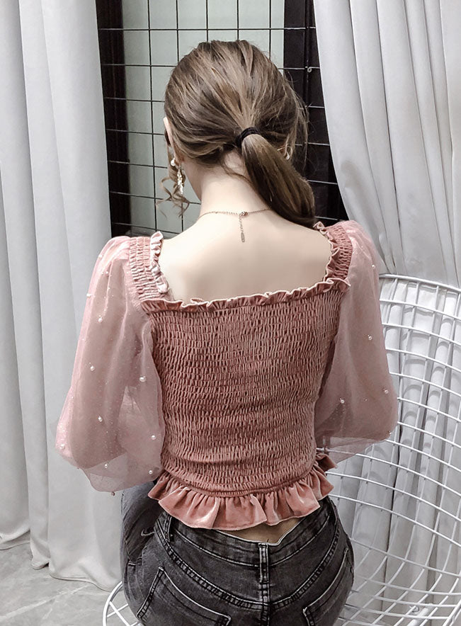 Grenadine Splicing Velvet Top