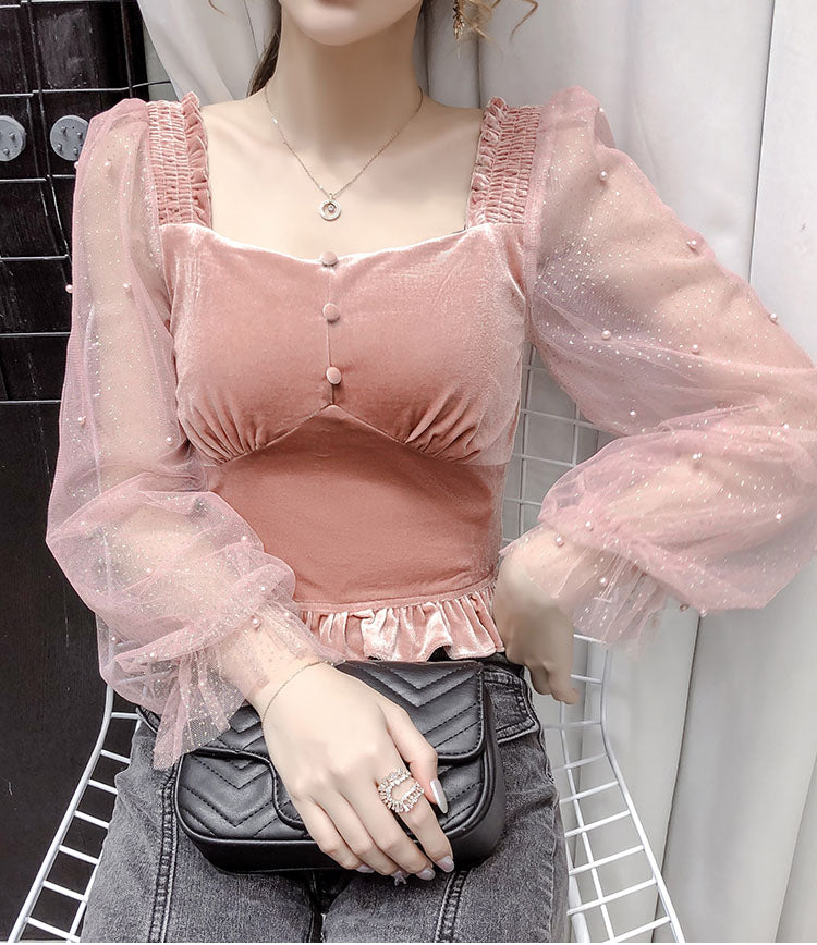 Grenadine Splicing Velvet Top