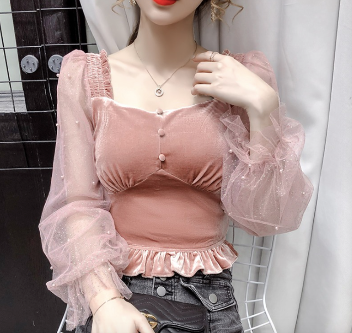 Grenadine Splicing Velvet Top