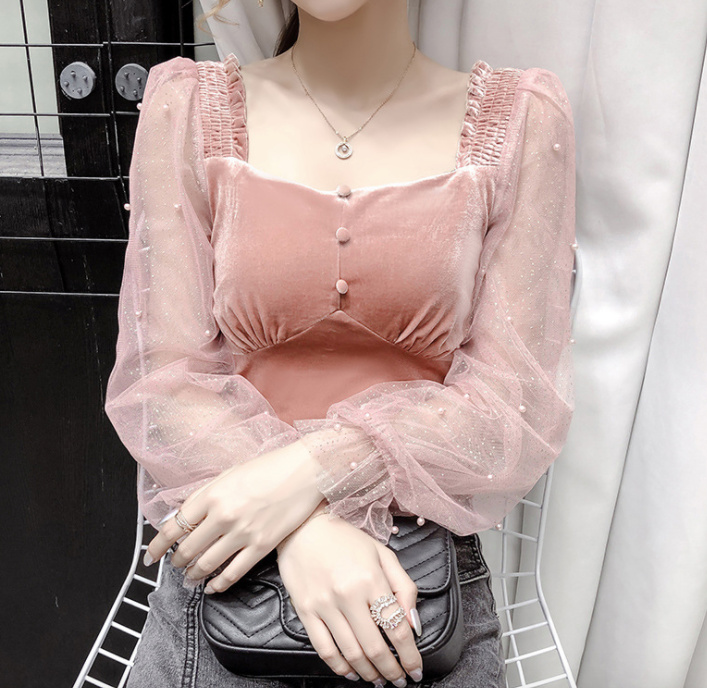 Grenadine Splicing Velvet Top