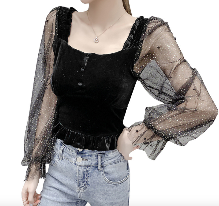 Grenadine Splicing Velvet Top