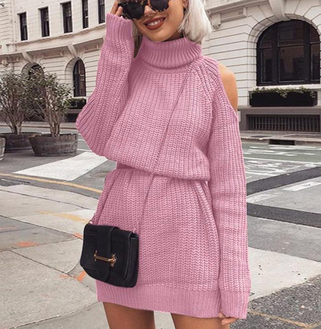 High neck strapless sweater dress