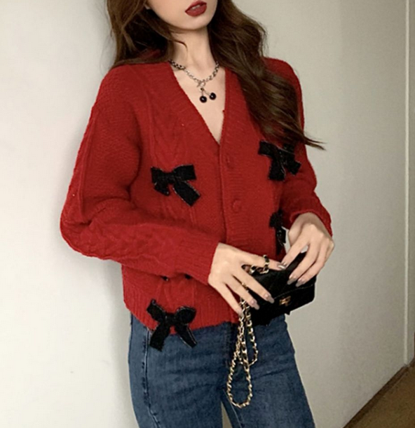 Bowknot Knotted Sweater Cardigan