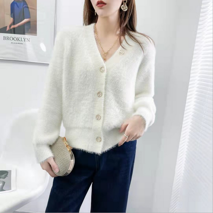 V-neck knitted cardigan