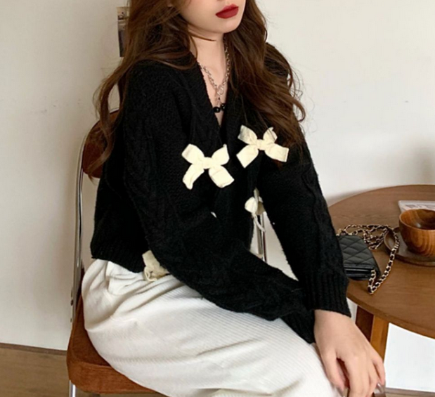 Bowknot Knotted Sweater Cardigan