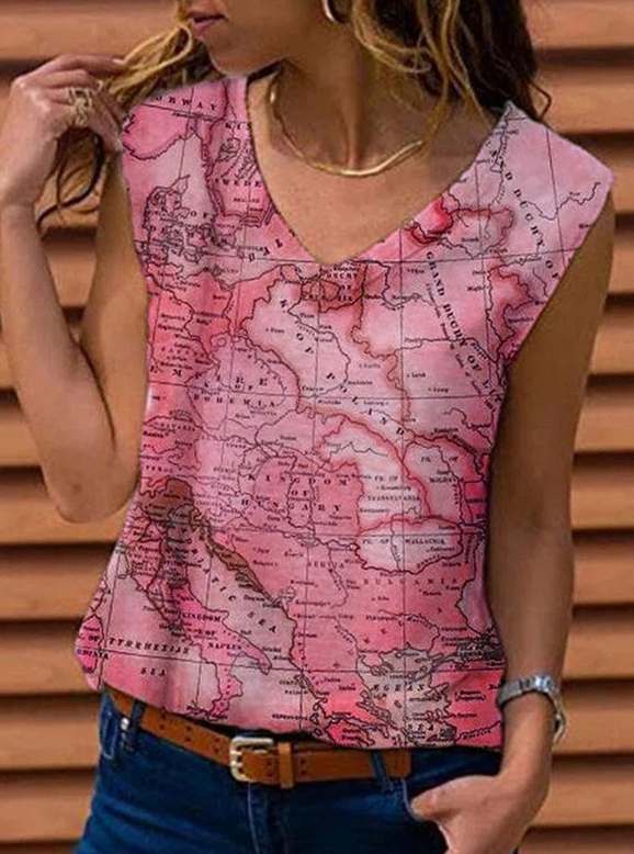Map Pattern Sleeveless Top