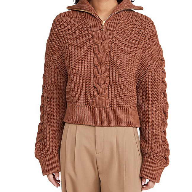 Stand-up collar zipper pullover sweater