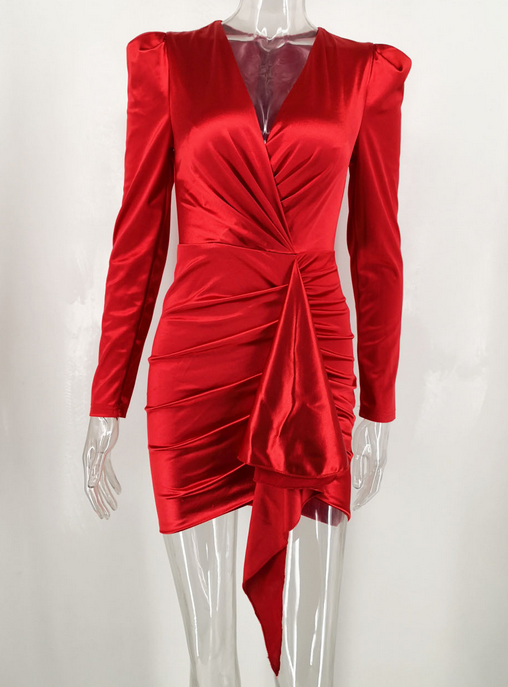 V Neck Long Sleeve Dress