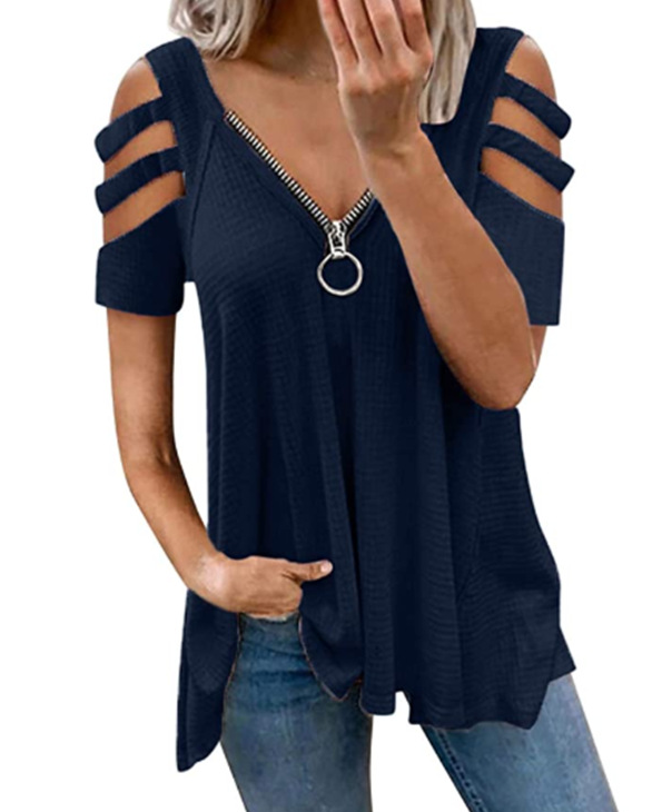 Hollow Out Zipper Top