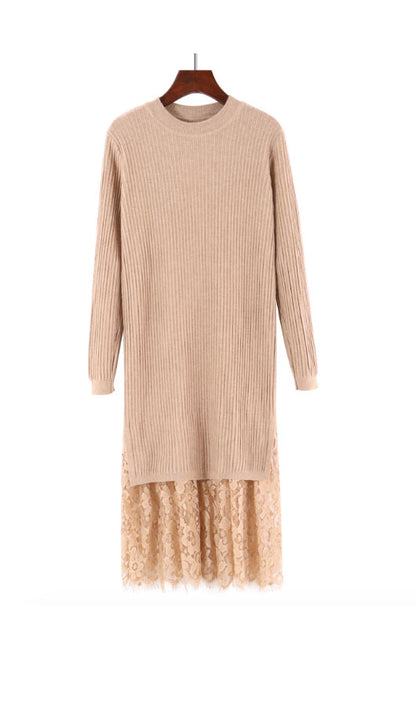 Lace Splicing Sweater Dress