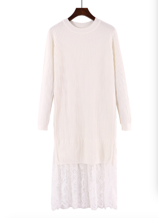 Lace Splicing Sweater Dress