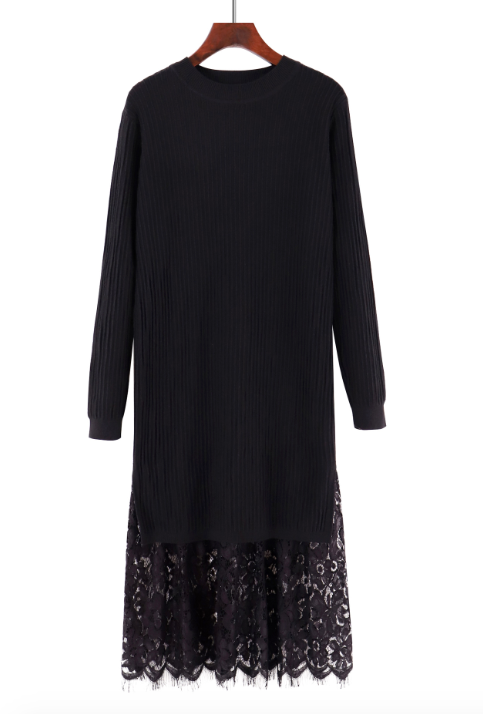 Lace Splicing Sweater Dress