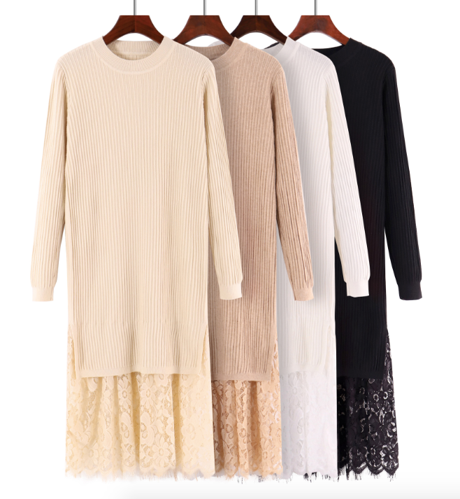 Lace Splicing Sweater Dress