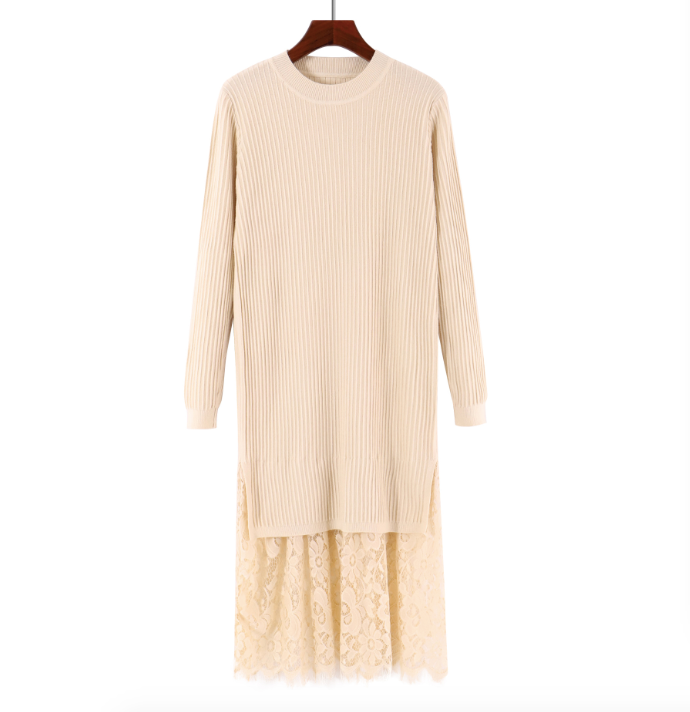 Lace Splicing Sweater Dress