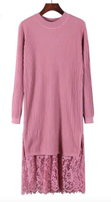 Lace Splicing Sweater Dress