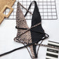 Leopard Print Splicing Deep V Neck Swimsuit