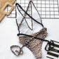 Leopard Print Splicing Deep V Neck Swimsuit