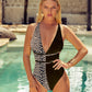 Leopard Print Splicing Deep V Neck Swimsuit