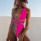 Leopard Print Splicing Deep V Neck Swimsuit