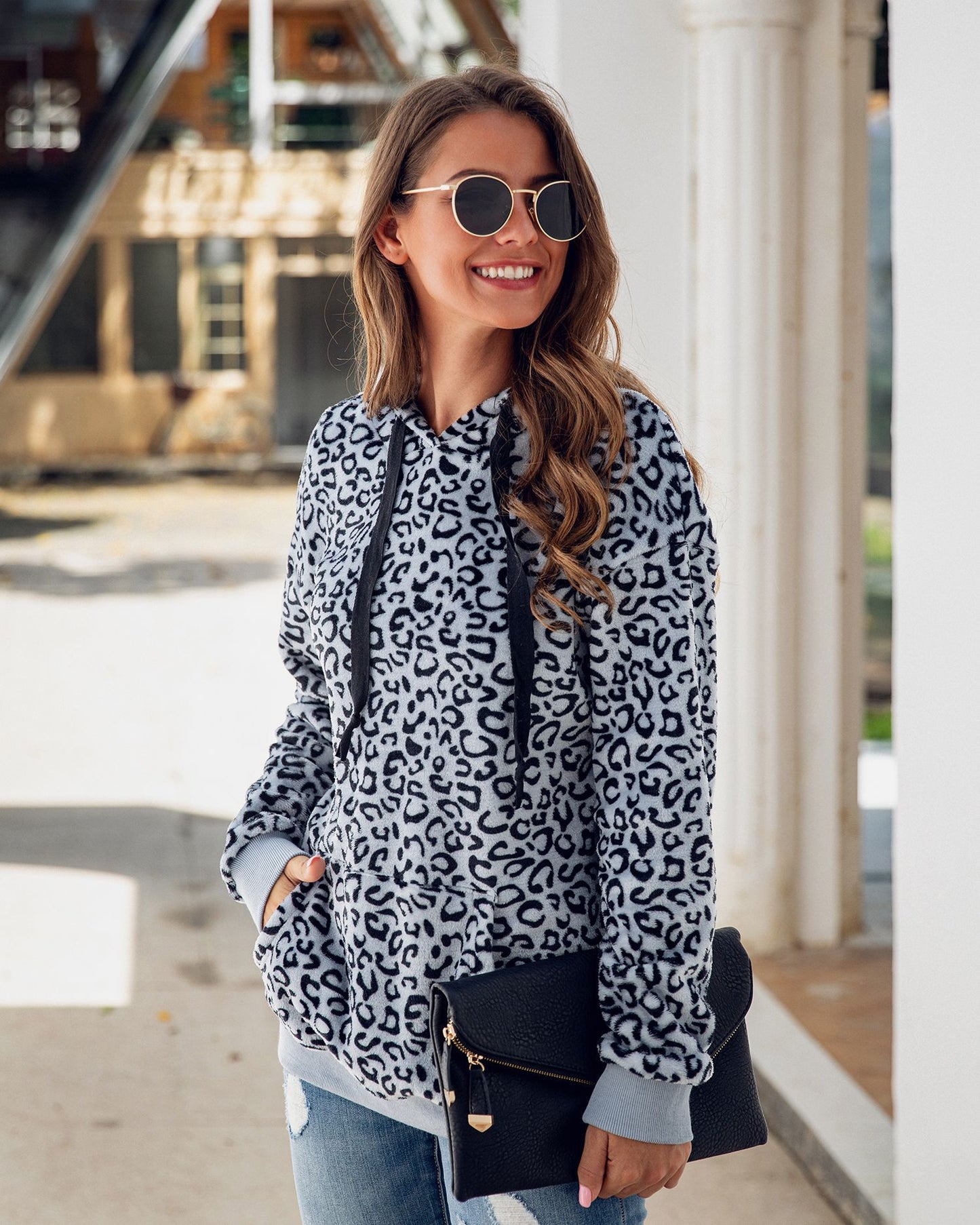 Leopard Print Hooded Sweashirt